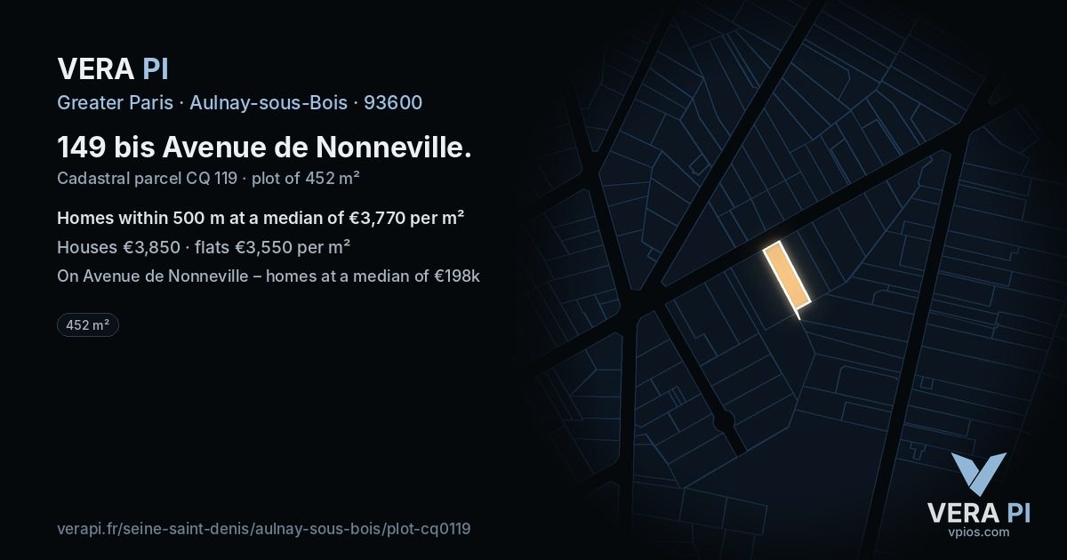 149 bis Avenue de Nonneville, Aulnay-sous-Bois at night – the plot lit, the parcels around coloured by the prices near them
