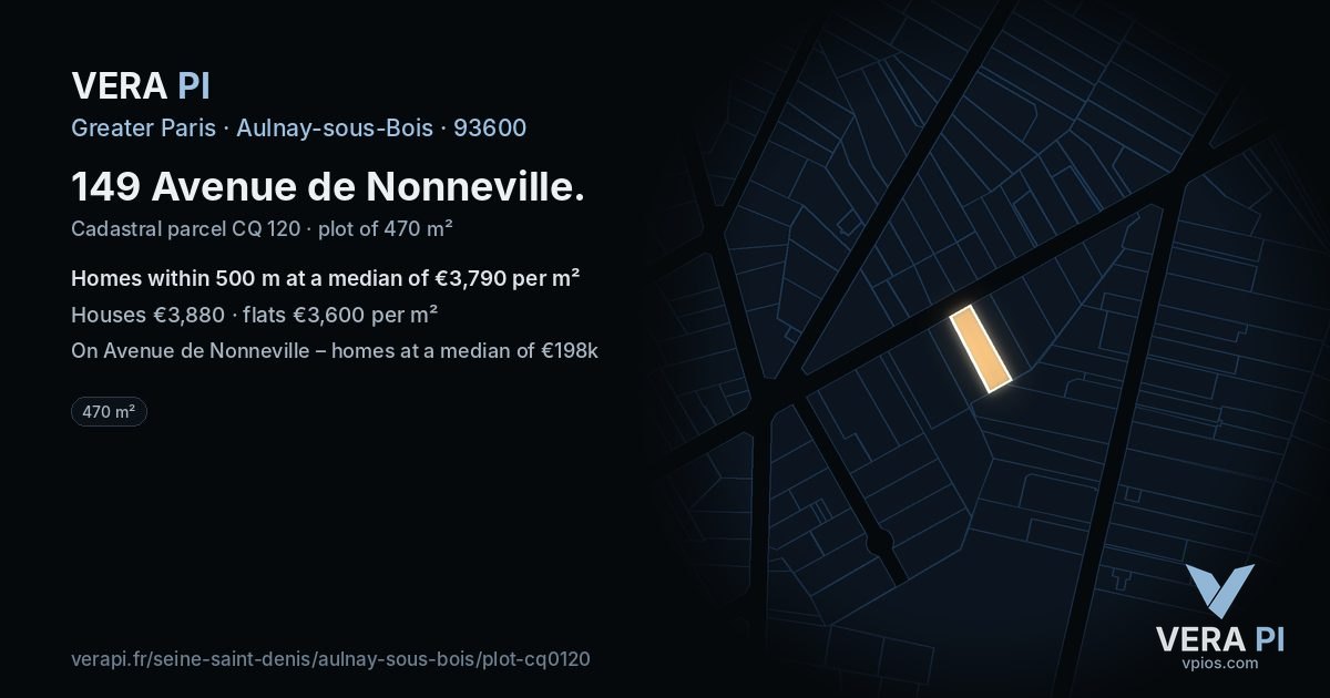 149 Avenue de Nonneville, Aulnay-sous-Bois at night – the plot lit, the parcels around coloured by the prices near them