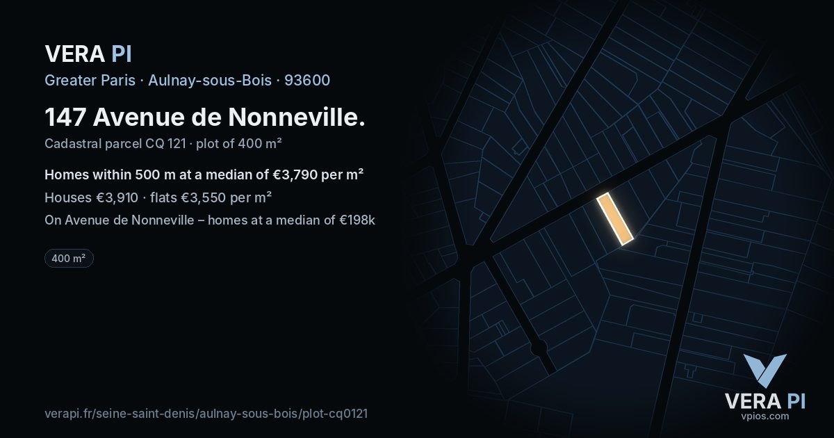 147 Avenue de Nonneville, Aulnay-sous-Bois at night – the plot lit, the parcels around coloured by the prices near them