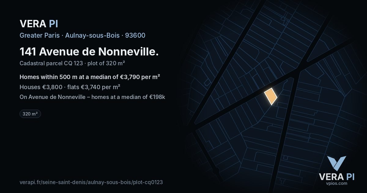 141 Avenue de Nonneville, Aulnay-sous-Bois at night – the plot lit, the parcels around coloured by the prices near them
