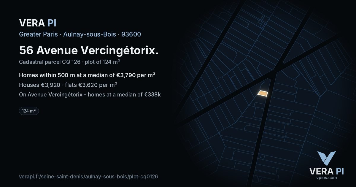 56 Avenue Vercingétorix, Aulnay-sous-Bois at night – the plot lit, the parcels around coloured by the prices near them