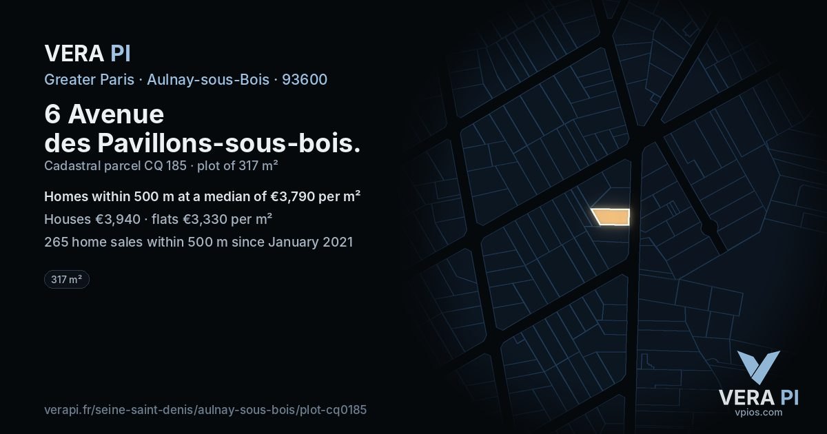 6 Avenue des Pavillons-sous-bois, Aulnay-sous-Bois at night – the plot lit, the parcels around coloured by the prices near them