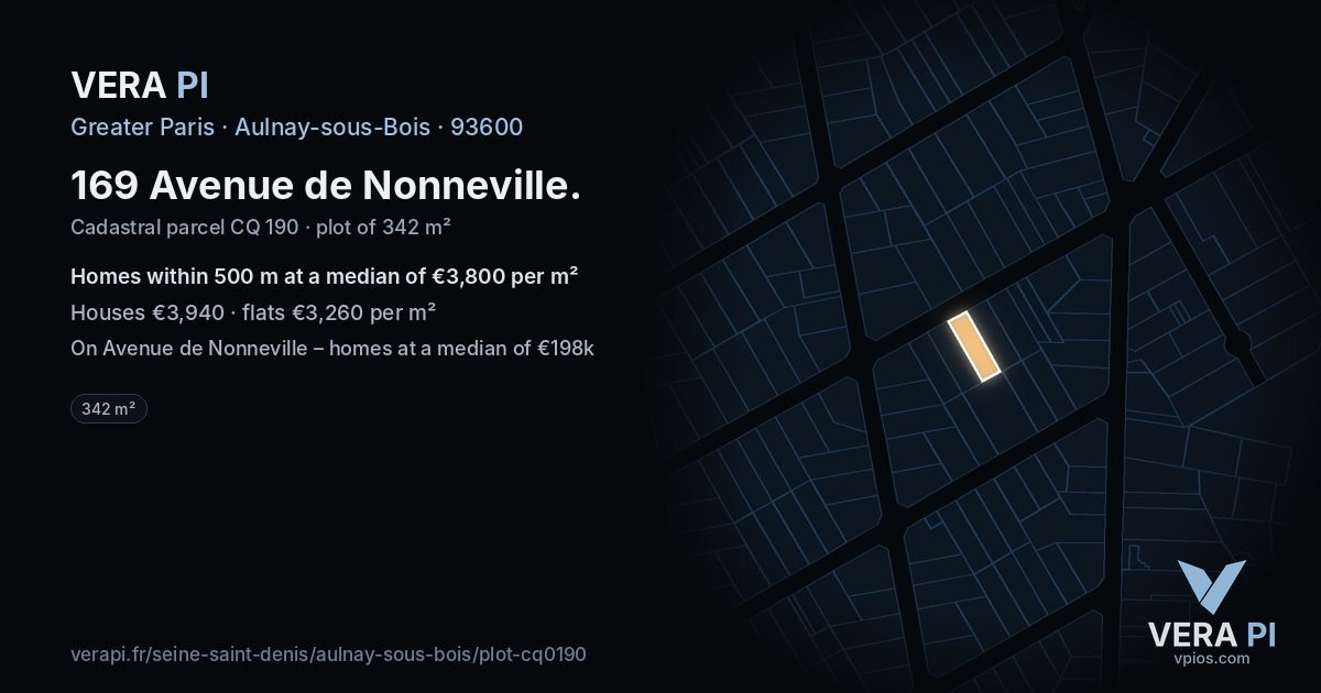 169 Avenue de Nonneville, Aulnay-sous-Bois at night – the plot lit, the parcels around coloured by the prices near them