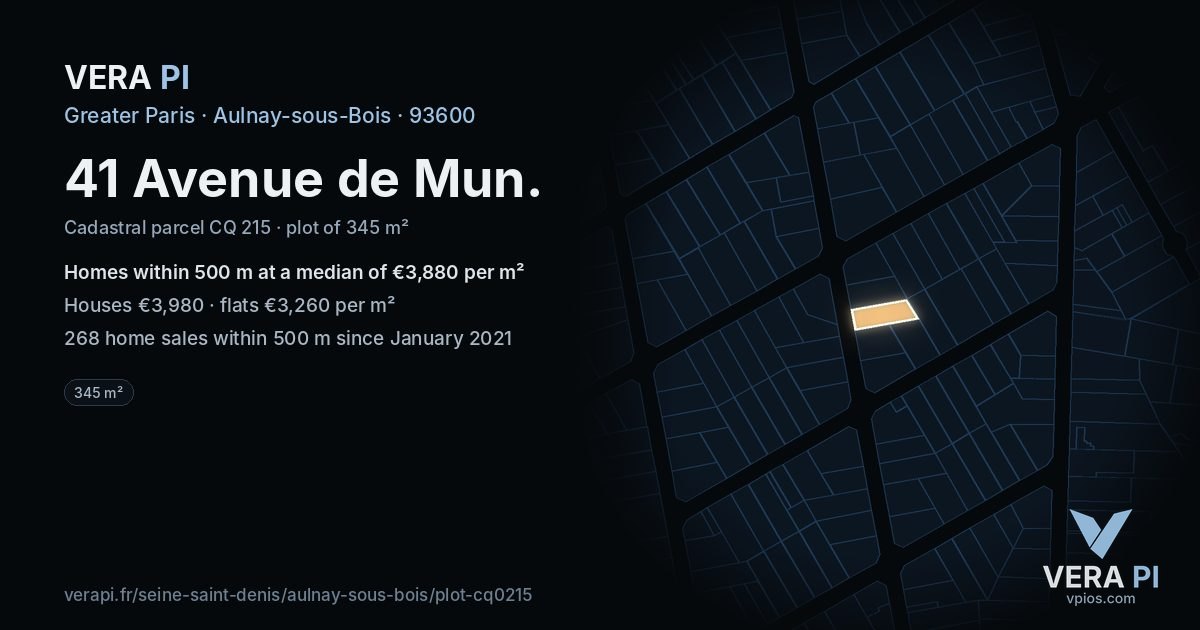 41 Avenue de Mun, Aulnay-sous-Bois at night – the plot lit, the parcels around coloured by the prices near them