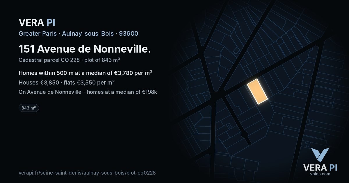151 Avenue de Nonneville, Aulnay-sous-Bois at night – the plot lit, the parcels around coloured by the prices near them