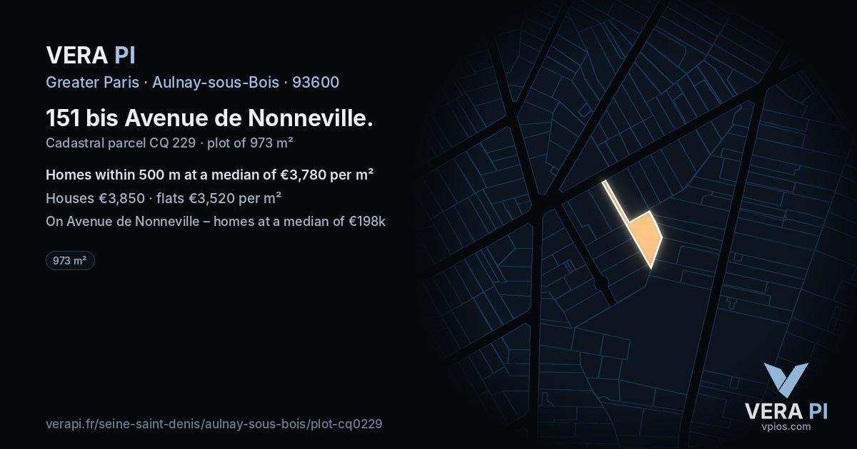 151 bis Avenue de Nonneville, Aulnay-sous-Bois at night – the plot lit, the parcels around coloured by the prices near them