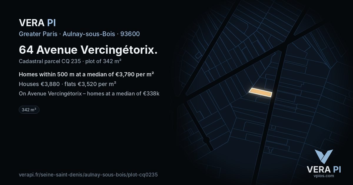 64 Avenue Vercingétorix, Aulnay-sous-Bois at night – the plot lit, the parcels around coloured by the prices near them