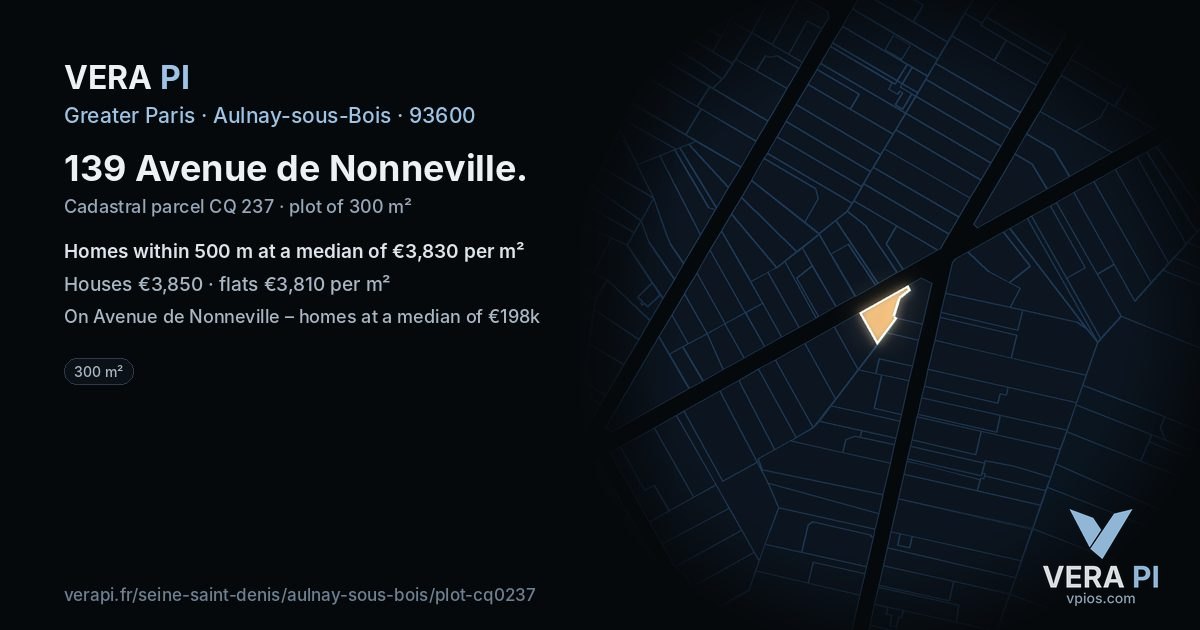 139 Avenue de Nonneville, Aulnay-sous-Bois at night – the plot lit, the parcels around coloured by the prices near them