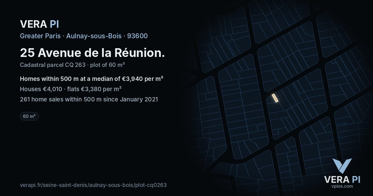 25 Avenue de la Réunion, Aulnay-sous-Bois at night – the plot lit, the parcels around coloured by the prices near them