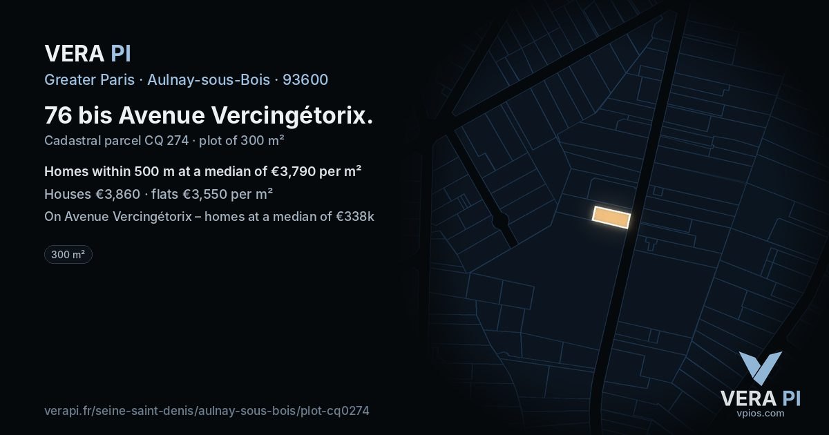 76 bis Avenue Vercingétorix, Aulnay-sous-Bois at night – the plot lit, the parcels around coloured by the prices near them
