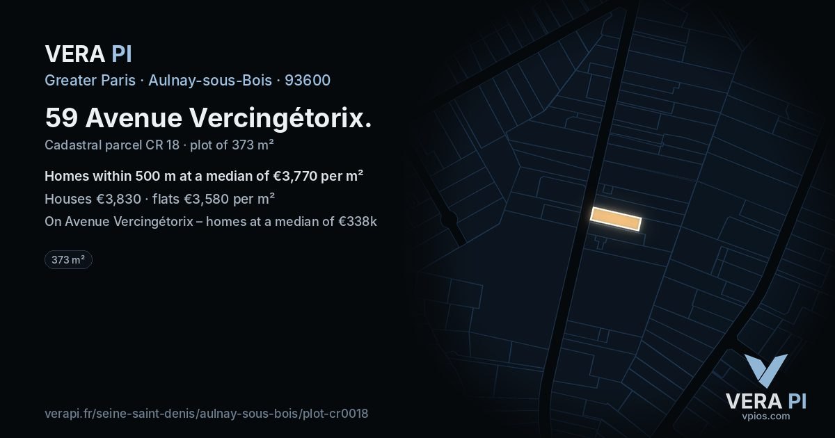 59 Avenue Vercingétorix, Aulnay-sous-Bois at night – the plot lit, the parcels around coloured by the prices near them
