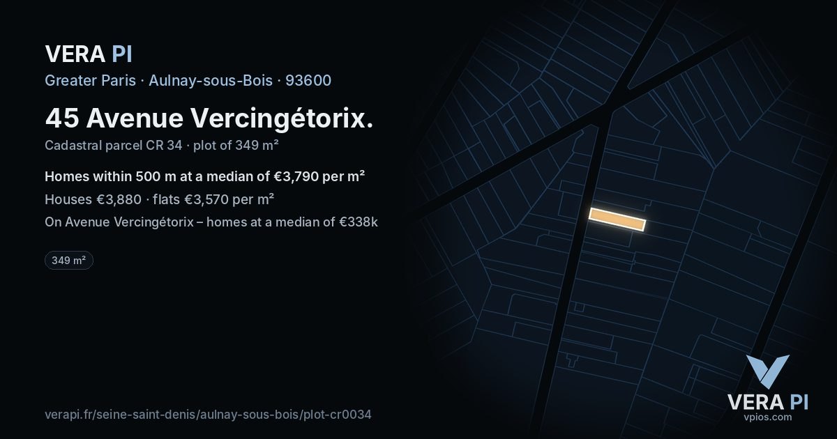 45 Avenue Vercingétorix, Aulnay-sous-Bois at night – the plot lit, the parcels around coloured by the prices near them