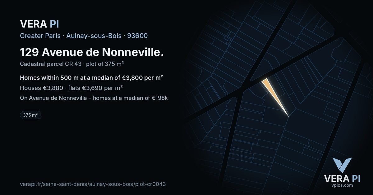 129 Avenue de Nonneville, Aulnay-sous-Bois at night – the plot lit, the parcels around coloured by the prices near them