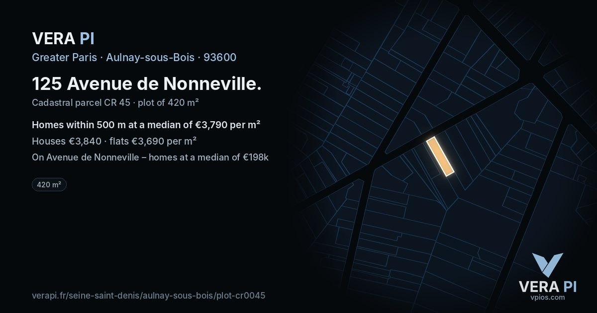 125 Avenue de Nonneville, Aulnay-sous-Bois at night – the plot lit, the parcels around coloured by the prices near them