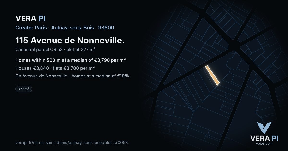 115 Avenue de Nonneville, Aulnay-sous-Bois at night – the plot lit, the parcels around coloured by the prices near them
