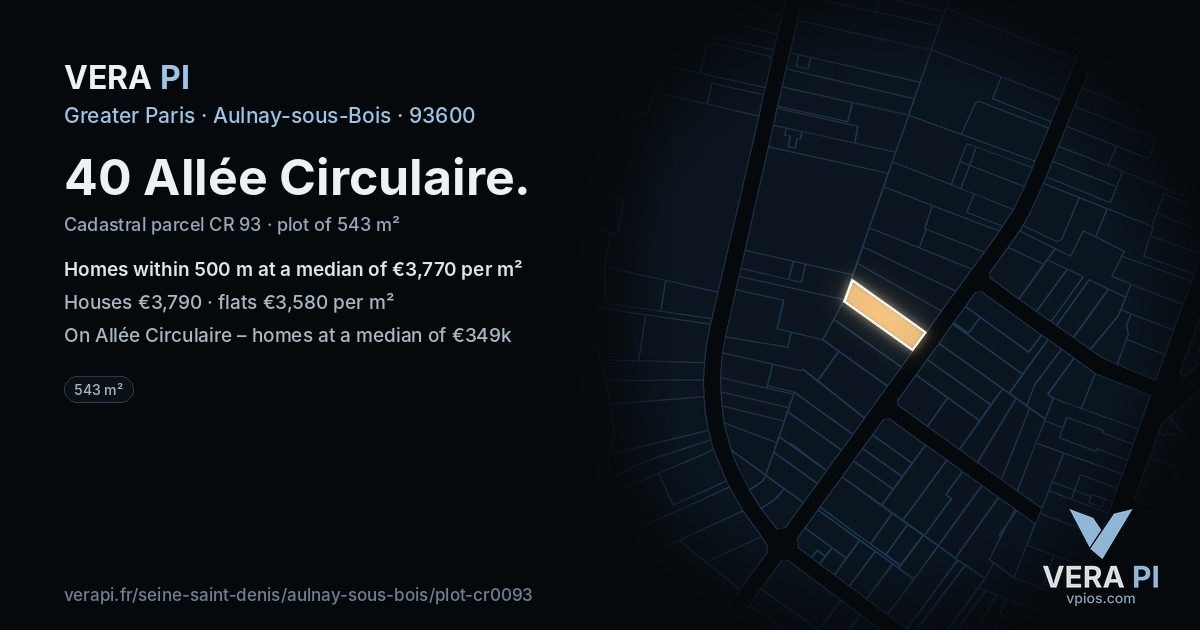 40 Allée Circulaire, Aulnay-sous-Bois at night – the plot lit, the parcels around coloured by the prices near them