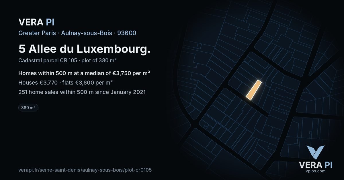 5 Allee du Luxembourg, Aulnay-sous-Bois at night – the plot lit, the parcels around coloured by the prices near them
