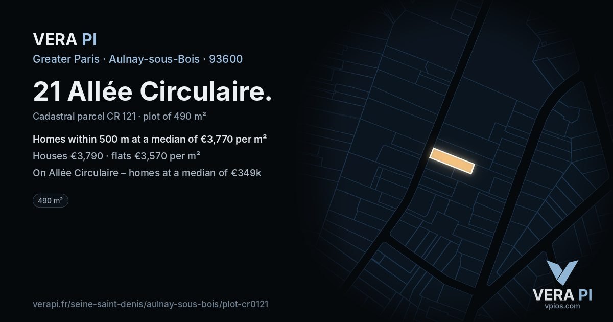 21 Allée Circulaire, Aulnay-sous-Bois at night – the plot lit, the parcels around coloured by the prices near them