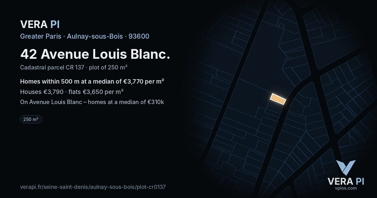 42 Avenue Louis Blanc, Aulnay-sous-Bois at night – the plot lit, the parcels around coloured by the prices near them