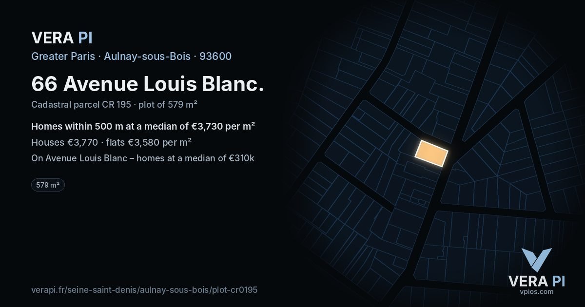 66 Avenue Louis Blanc, Aulnay-sous-Bois at night – the plot lit, the parcels around coloured by the prices near them