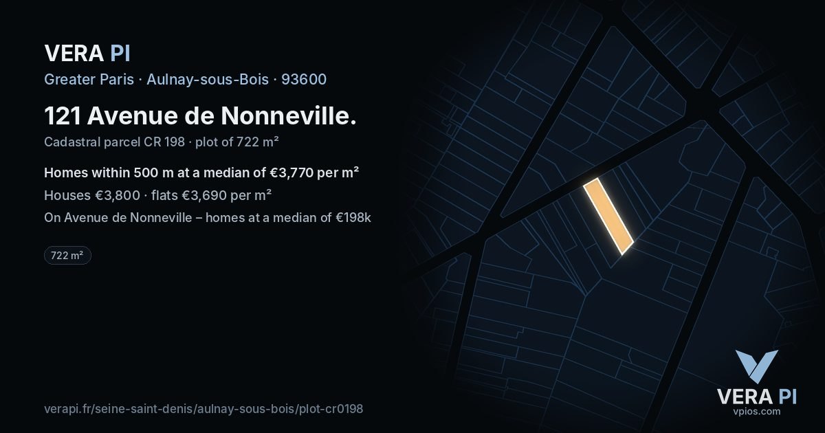 121 Avenue de Nonneville, Aulnay-sous-Bois at night – the plot lit, the parcels around coloured by the prices near them