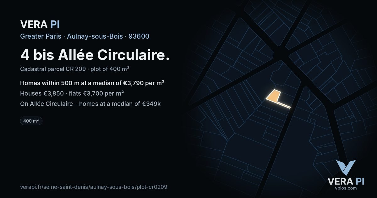 4 bis Allée Circulaire, Aulnay-sous-Bois at night – the plot lit, the parcels around coloured by the prices near them