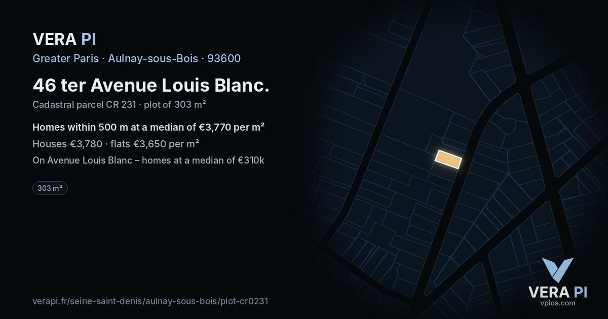 46 ter Avenue Louis Blanc, Aulnay-sous-Bois at night – the plot lit, the parcels around coloured by the prices near them