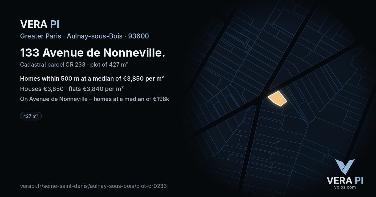 133 Avenue de Nonneville, Aulnay-sous-Bois at night – the plot lit, the parcels around coloured by the prices near them