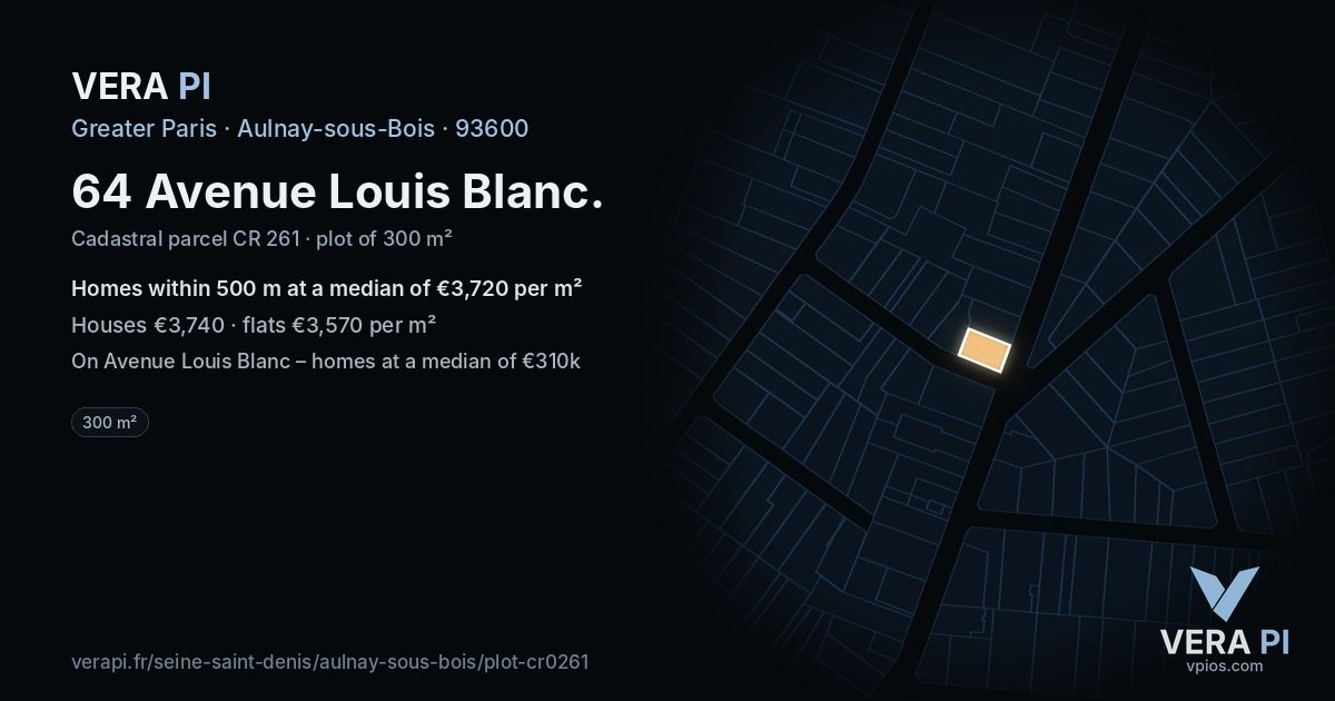 64 Avenue Louis Blanc, Aulnay-sous-Bois at night – the plot lit, the parcels around coloured by the prices near them
