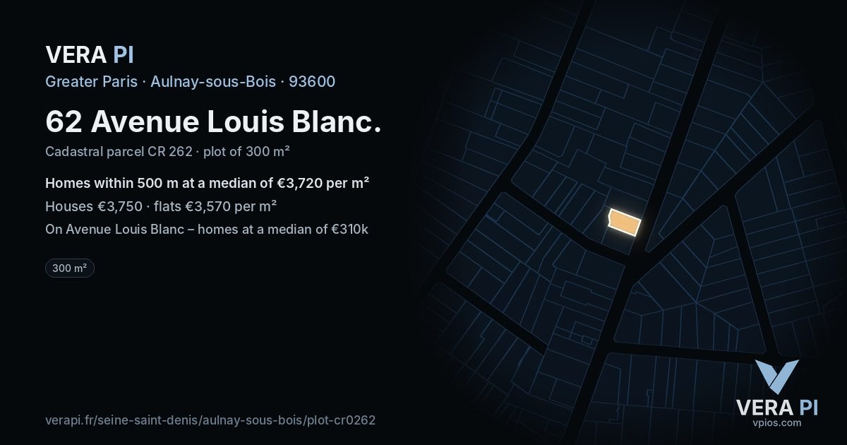 62 Avenue Louis Blanc, Aulnay-sous-Bois at night – the plot lit, the parcels around coloured by the prices near them