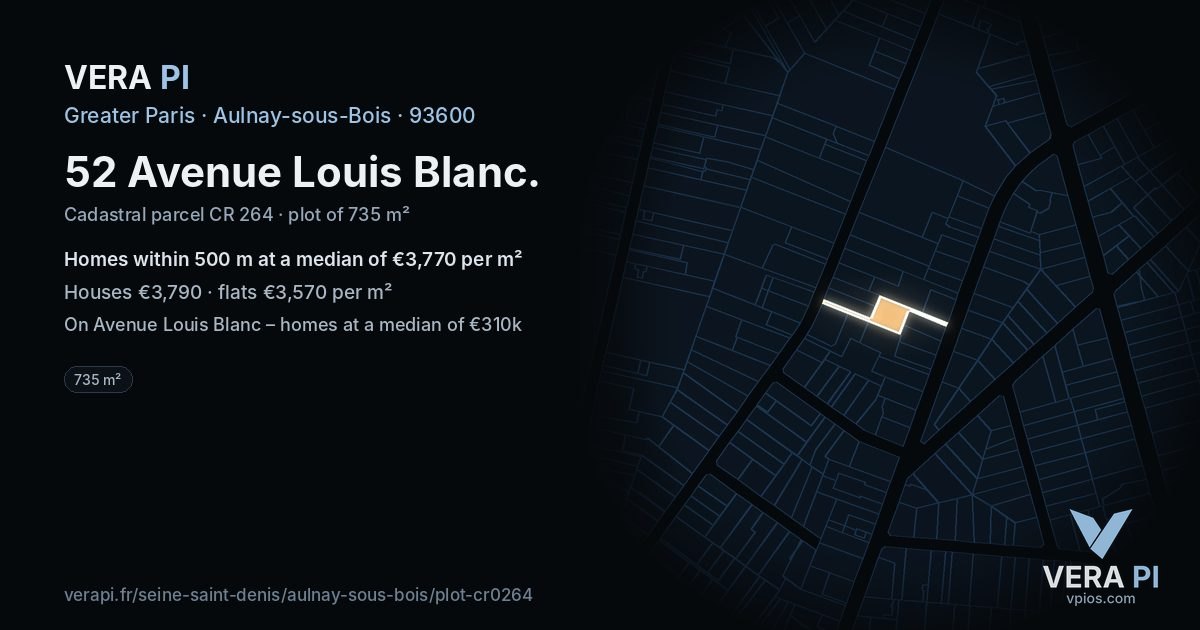 52 Avenue Louis Blanc, Aulnay-sous-Bois at night – the plot lit, the parcels around coloured by the prices near them