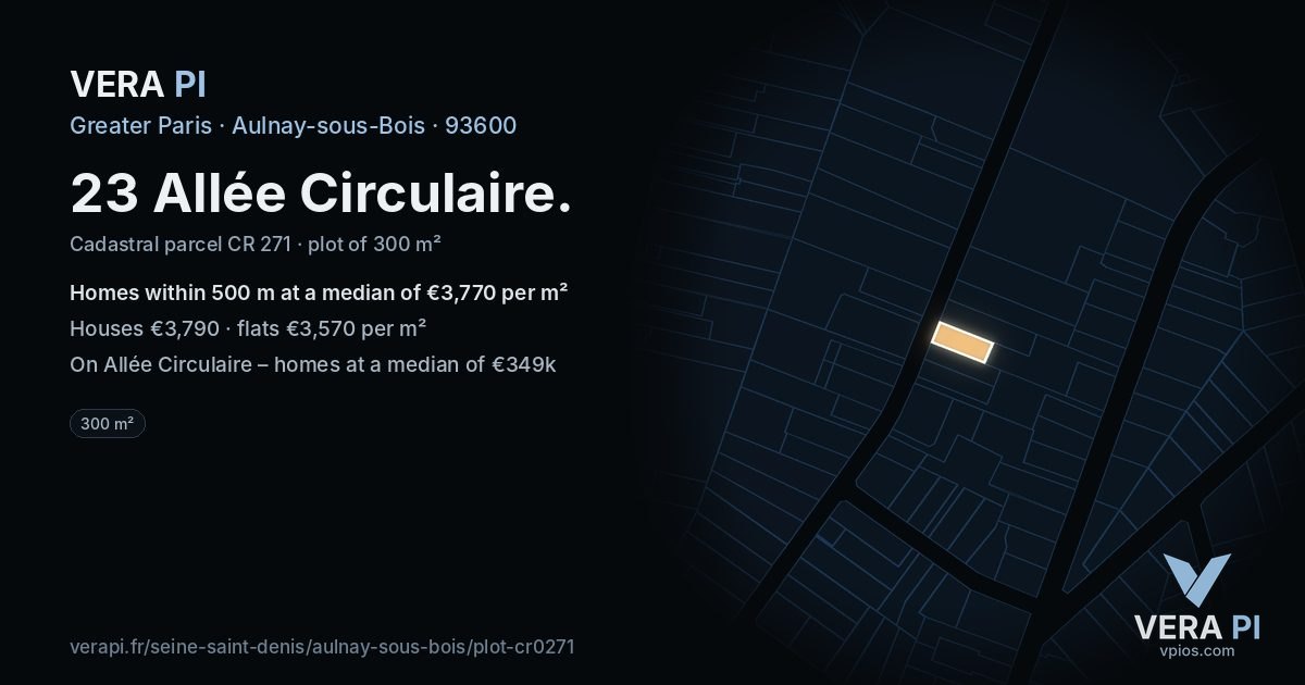 23 Allée Circulaire, Aulnay-sous-Bois at night – the plot lit, the parcels around coloured by the prices near them