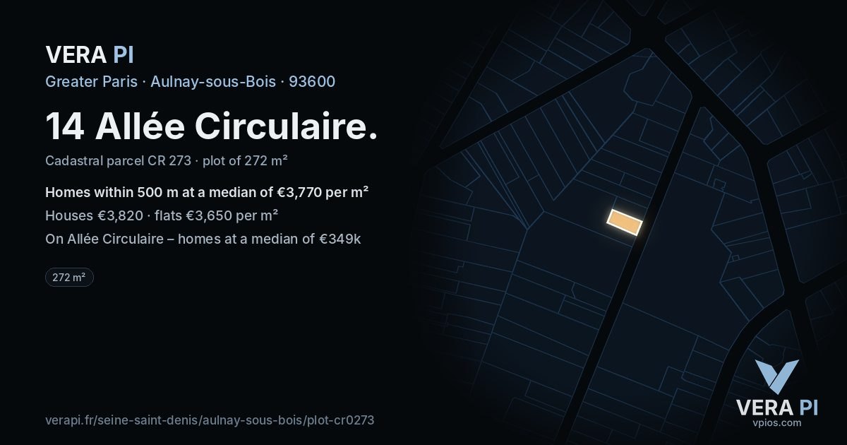 14 Allée Circulaire, Aulnay-sous-Bois at night – the plot lit, the parcels around coloured by the prices near them