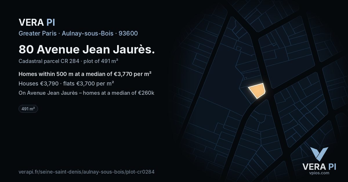 80 Avenue Jean Jaurès, Aulnay-sous-Bois at night – the plot lit, the parcels around coloured by the prices near them