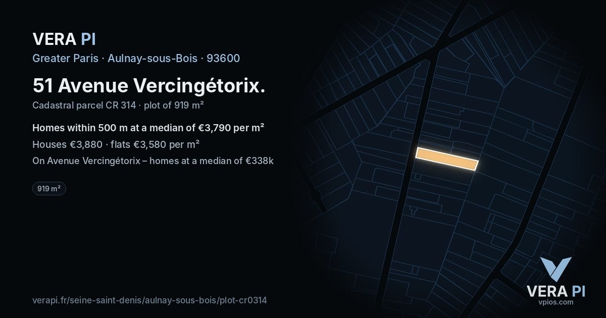 51 Avenue Vercingétorix, Aulnay-sous-Bois at night – the plot lit, the parcels around coloured by the prices near them