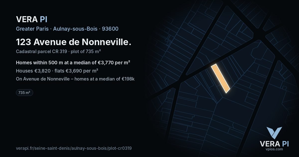 123 Avenue de Nonneville, Aulnay-sous-Bois at night – the plot lit, the parcels around coloured by the prices near them