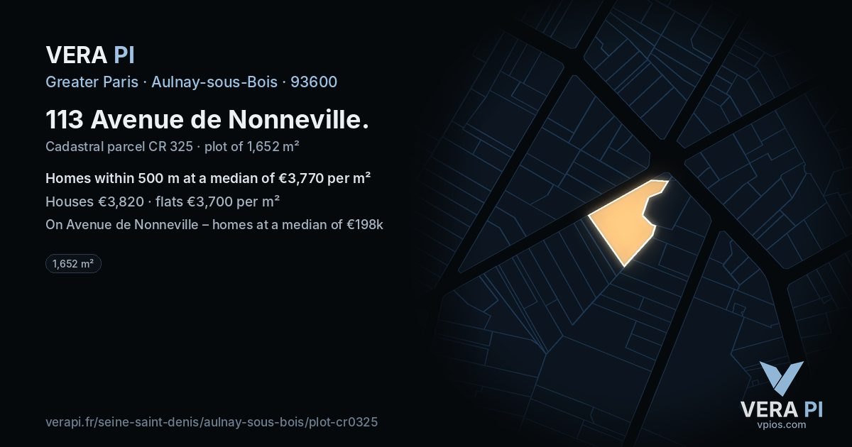 113 Avenue de Nonneville, Aulnay-sous-Bois at night – the plot lit, the parcels around coloured by the prices near them