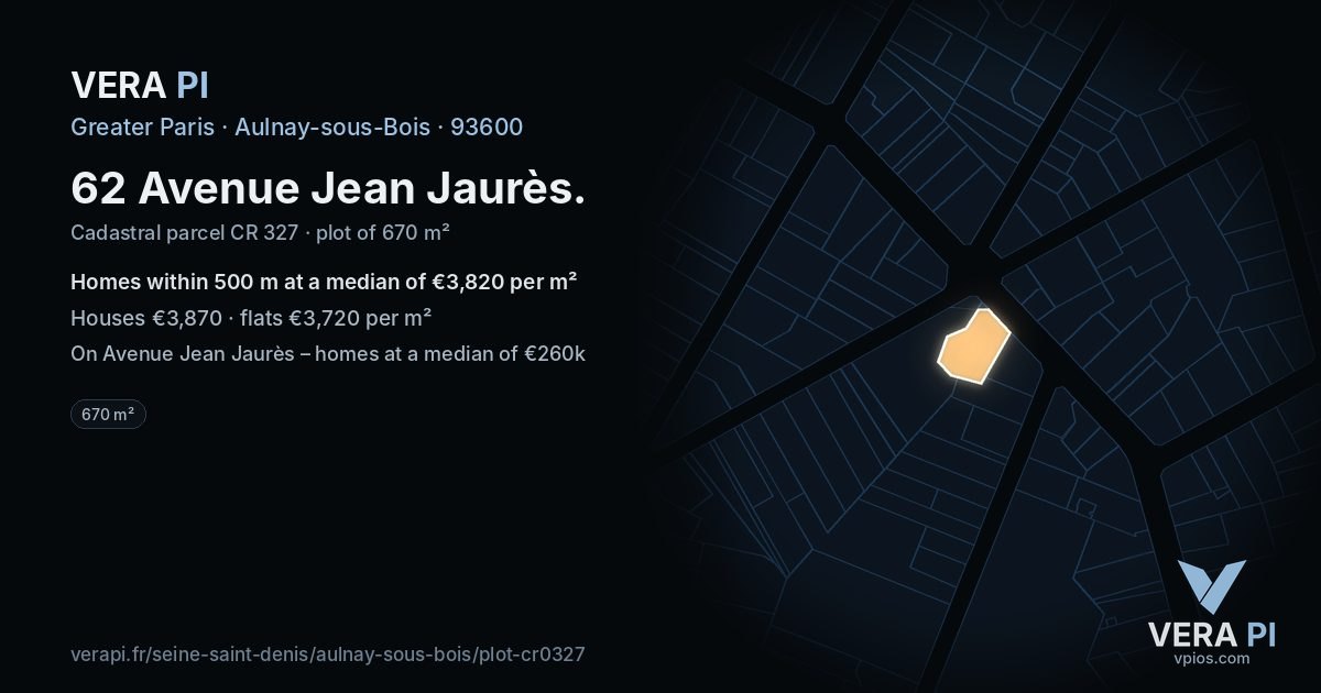 62 Avenue Jean Jaurès, Aulnay-sous-Bois at night – the plot lit, the parcels around coloured by the prices near them