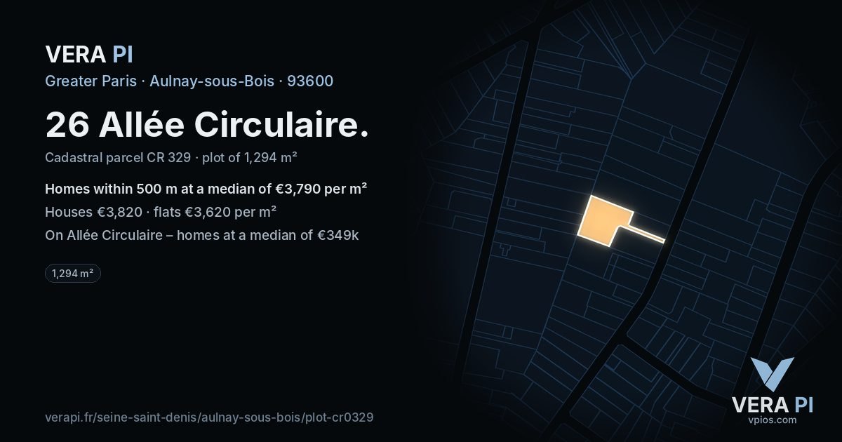 26 Allée Circulaire, Aulnay-sous-Bois at night – the plot lit, the parcels around coloured by the prices near them