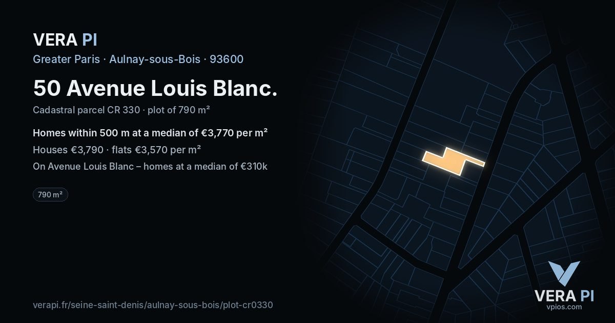 50 Avenue Louis Blanc, Aulnay-sous-Bois at night – the plot lit, the parcels around coloured by the prices near them