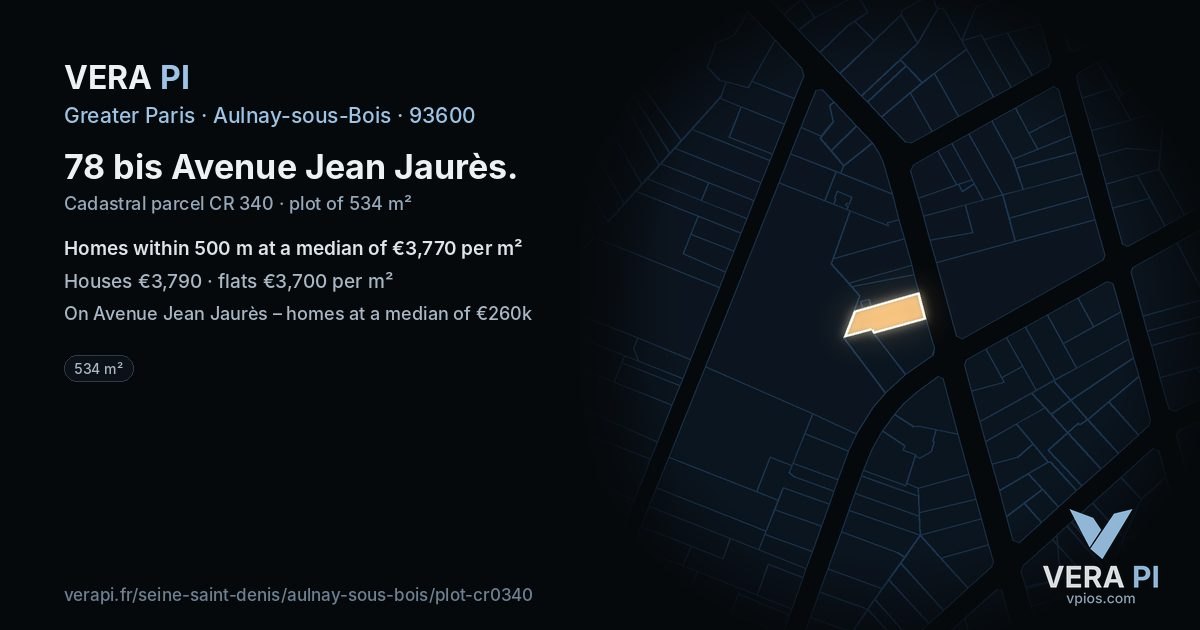78 bis Avenue Jean Jaurès, Aulnay-sous-Bois at night – the plot lit, the parcels around coloured by the prices near them