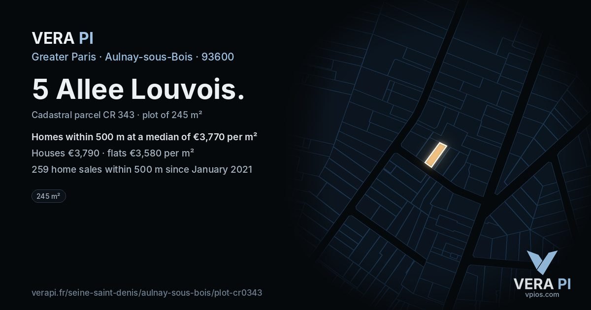 5 Allee Louvois, Aulnay-sous-Bois at night – the plot lit, the parcels around coloured by the prices near them