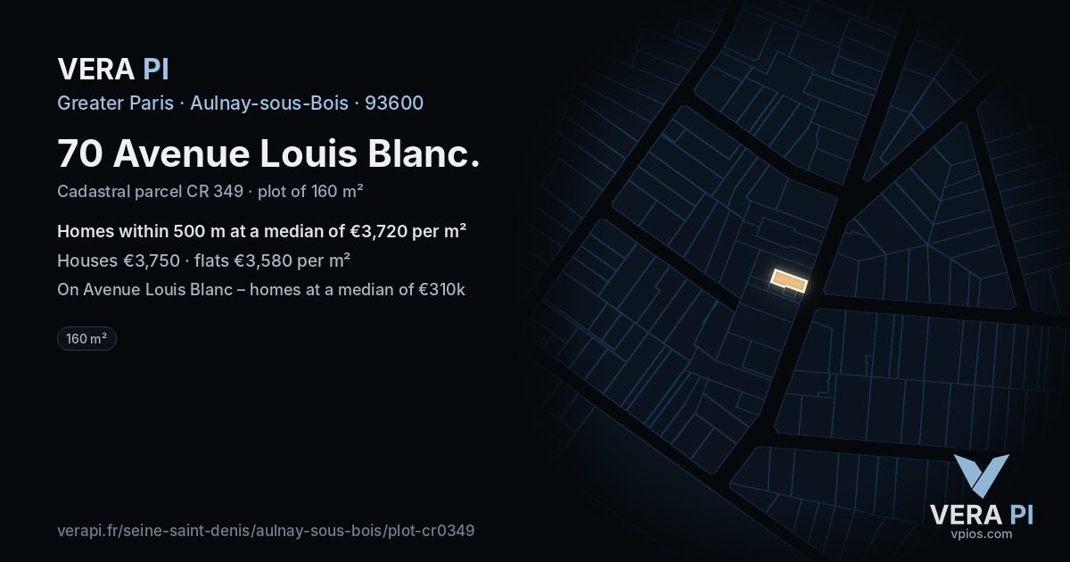 70 Avenue Louis Blanc, Aulnay-sous-Bois at night – the plot lit, the parcels around coloured by the prices near them