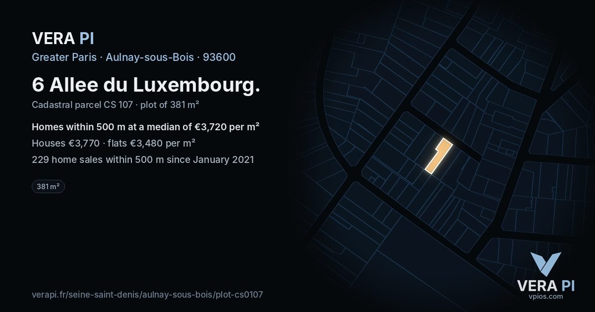 6 Allee du Luxembourg, Aulnay-sous-Bois at night – the plot lit, the parcels around coloured by the prices near them