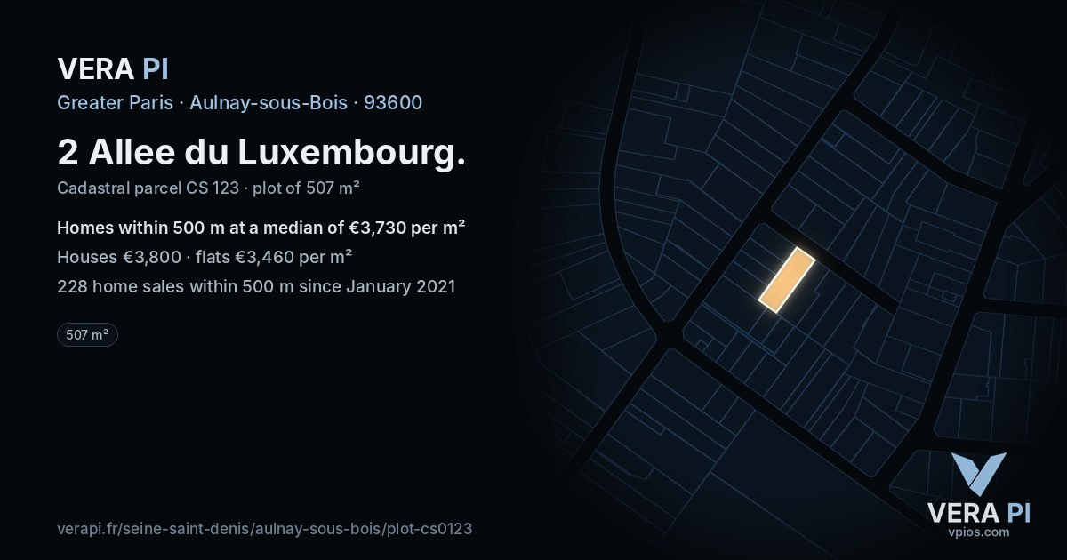 2 Allee du Luxembourg, Aulnay-sous-Bois at night – the plot lit, the parcels around coloured by the prices near them