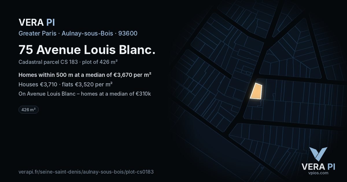 75 Avenue Louis Blanc, Aulnay-sous-Bois at night – the plot lit, the parcels around coloured by the prices near them