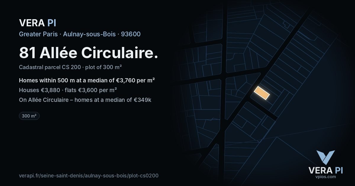 81 Allée Circulaire, Aulnay-sous-Bois at night – the plot lit, the parcels around coloured by the prices near them