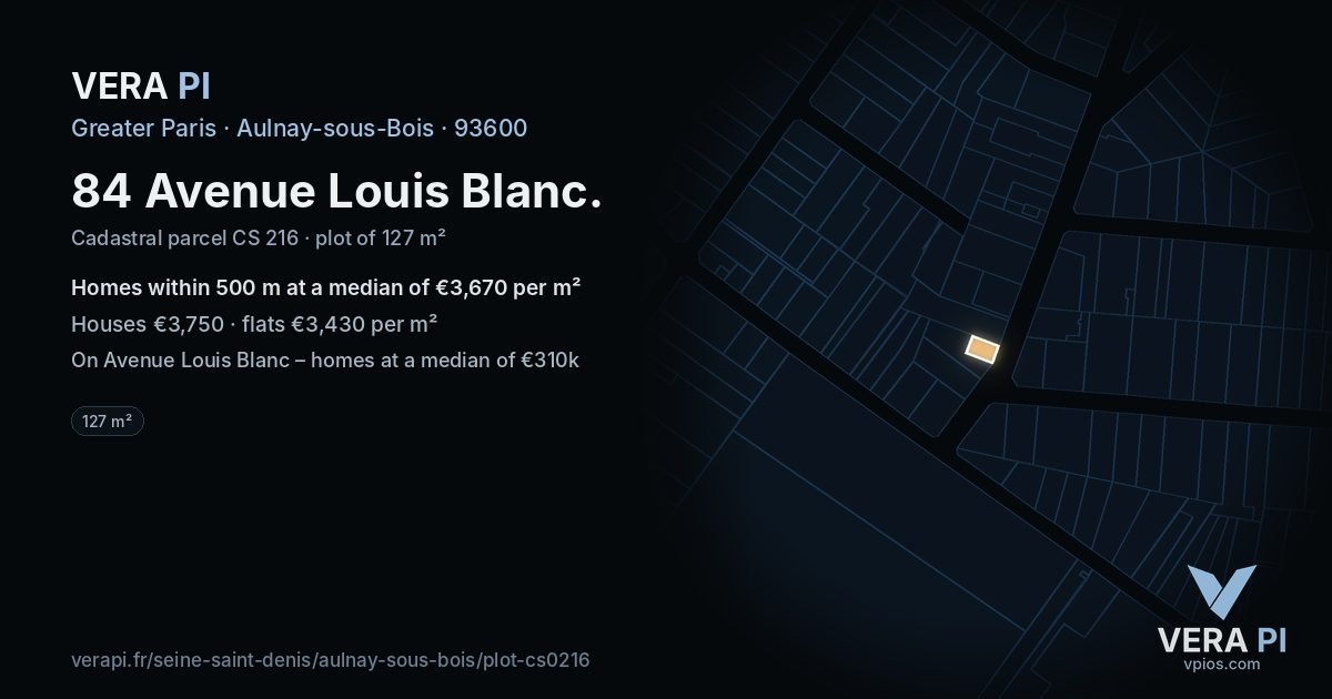 84 Avenue Louis Blanc, Aulnay-sous-Bois at night – the plot lit, the parcels around coloured by the prices near them