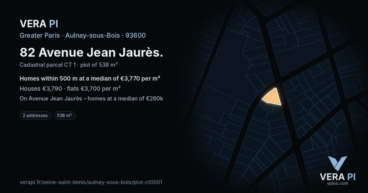 82 Avenue Jean Jaurès, Aulnay-sous-Bois at night – the plot lit, the parcels around coloured by the prices near them