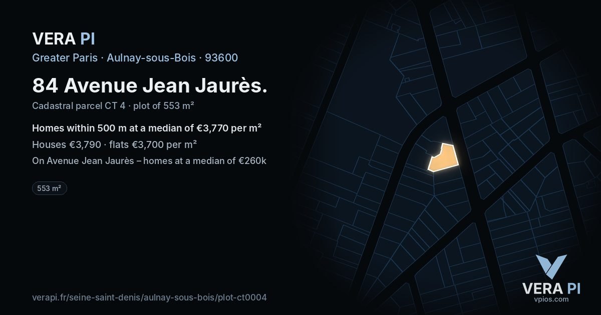 84 Avenue Jean Jaurès, Aulnay-sous-Bois at night – the plot lit, the parcels around coloured by the prices near them
